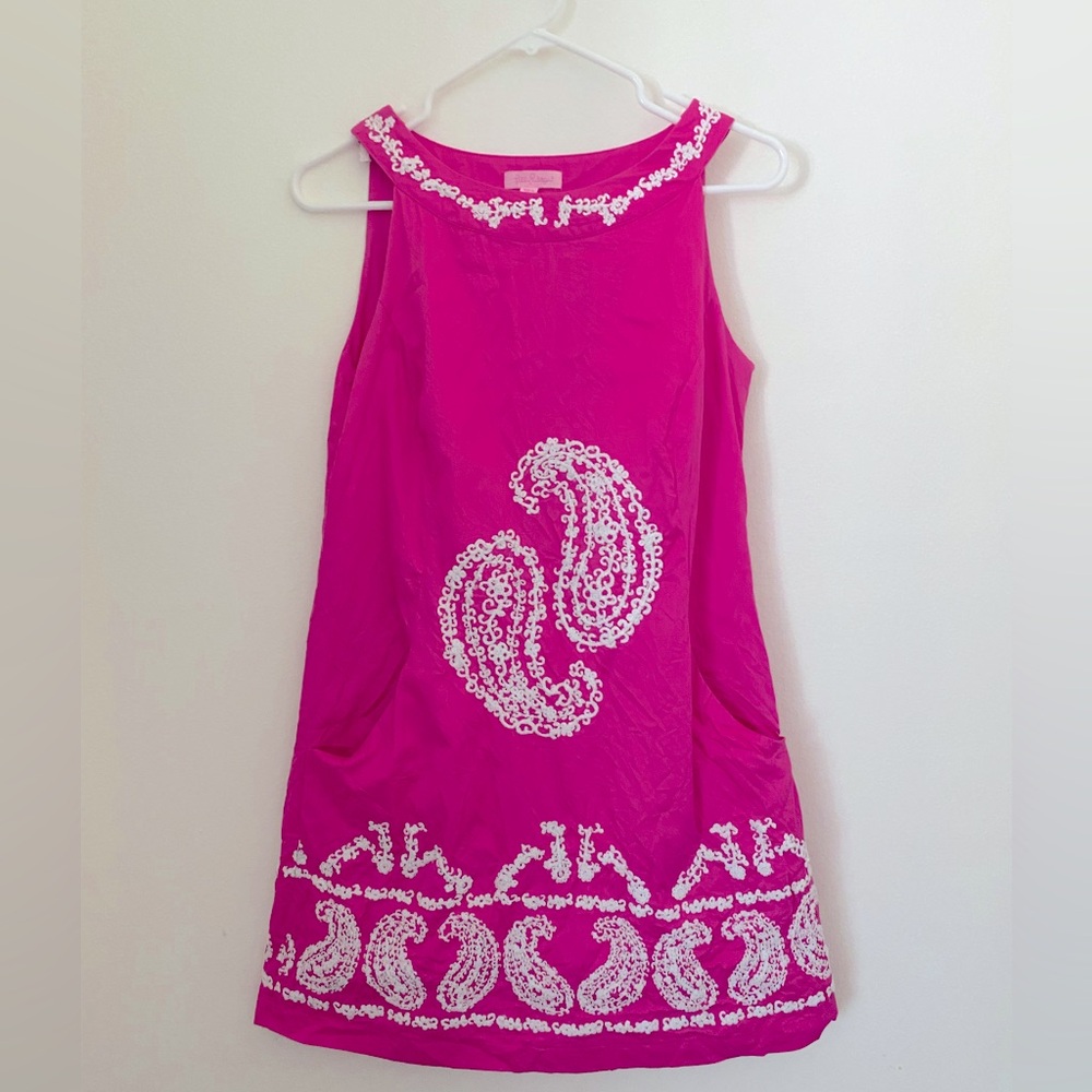 Lilly Pulitzer Jacqueline Shift Dress Pink White Paisley Embroidered Size 6